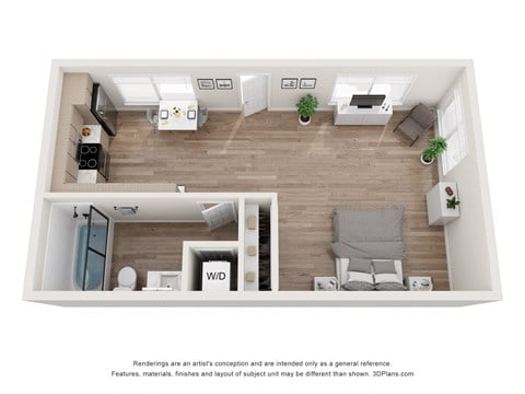 Floor plan for studio, 1 bath, 380 sqft